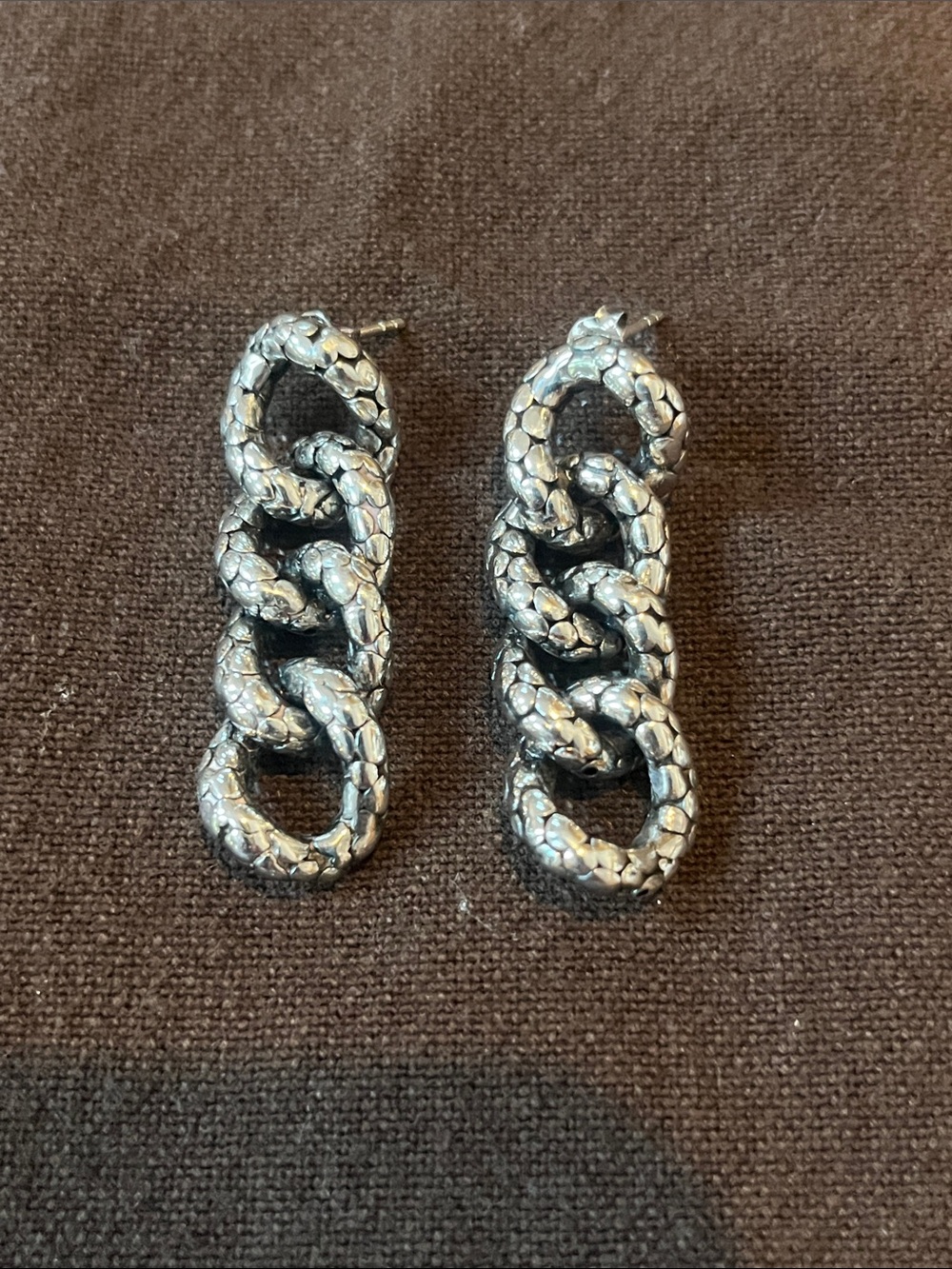 Sterling Silver Snake Pattern Link Post Earrings